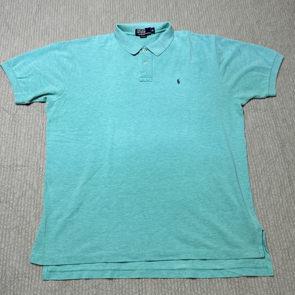 Polo Ralph Lauren Mens XL Short Sleeve Polo Shirt Heather Turquoise Green Cotton